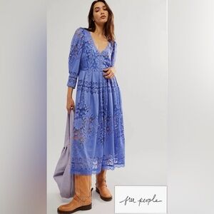 Free People size SM Shadow Dance Lace Midi Dress in Persian Jewel